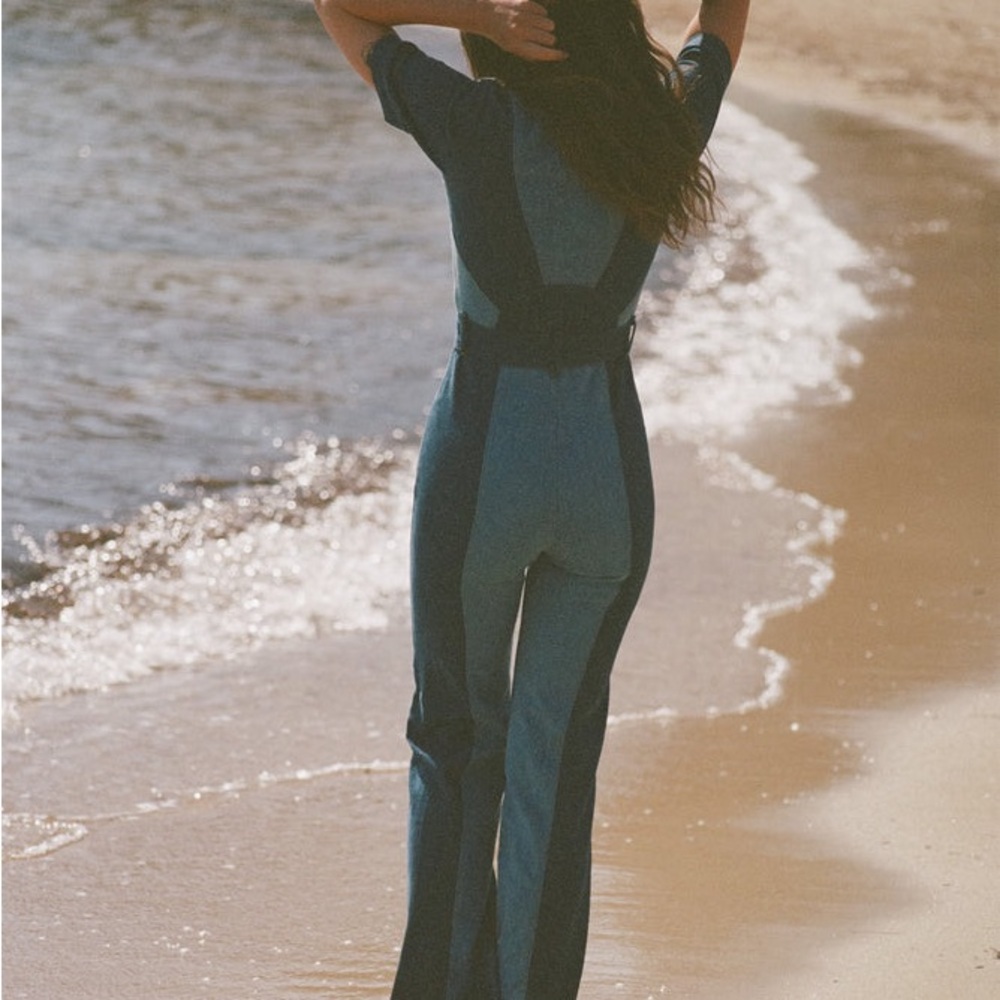 Rare Stoned Immaculate Blue Jean Baby Jumpsuit Bell Bottom 70’s 60’s Boho Medium